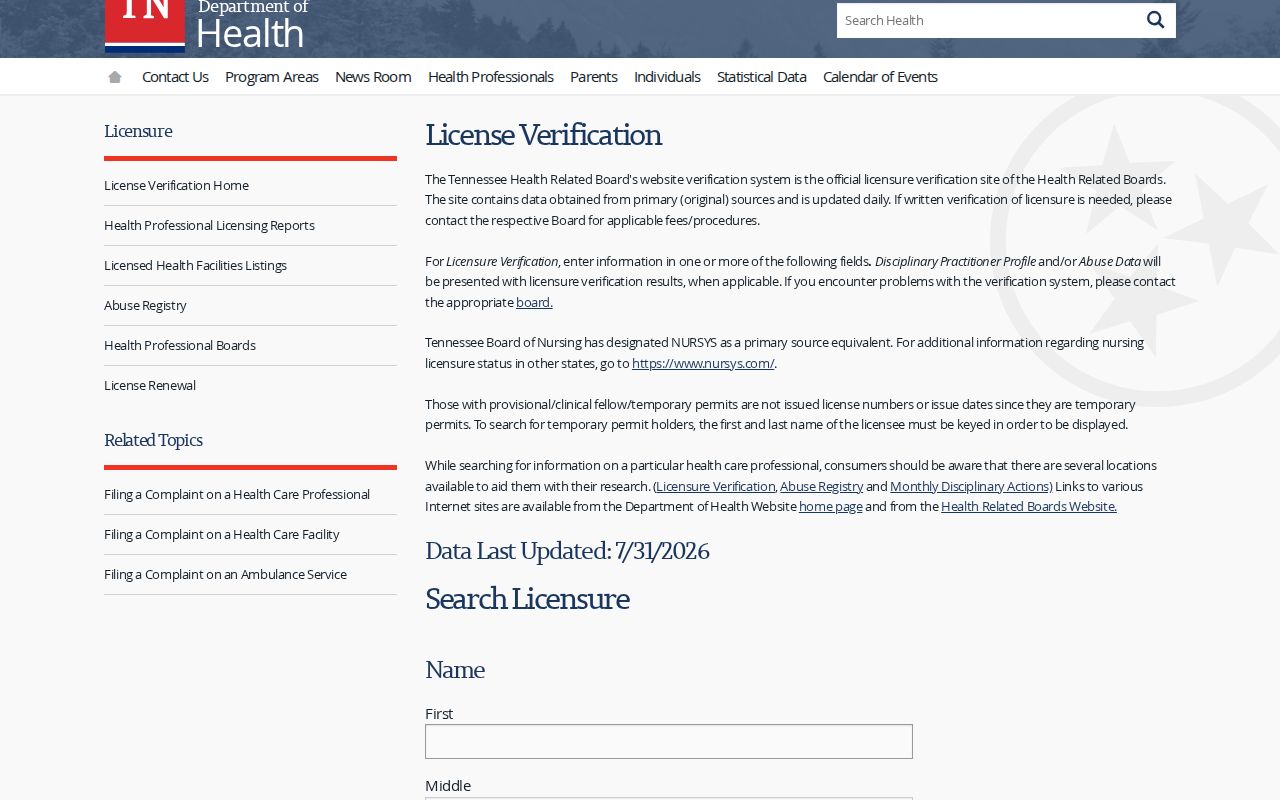 Tennessee people search health license lookup