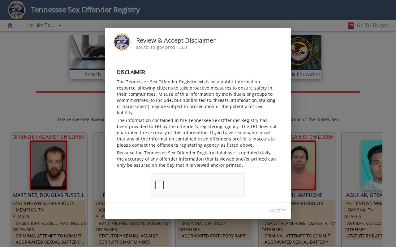 Tennessee people search sex offender registry records
